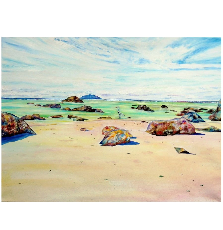 Seascape Oil Painting of Seychelles Tropical Island Fine Art Canvas 