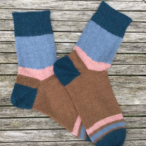 Handknitted luxury socks, alpaca wool, UK 6.5-7.5 EU 40-42