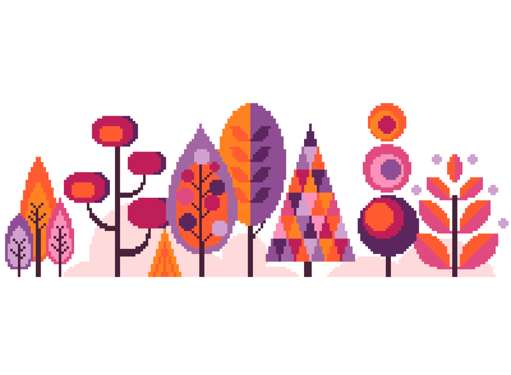 050H - Cross Stitch Scandinavian Forest Trees - Pink-Orange-Purple colourway