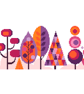 050H - Cross Stitch Scandinavian Forest Trees - Pink-Orange-Purple colourway - Image 1