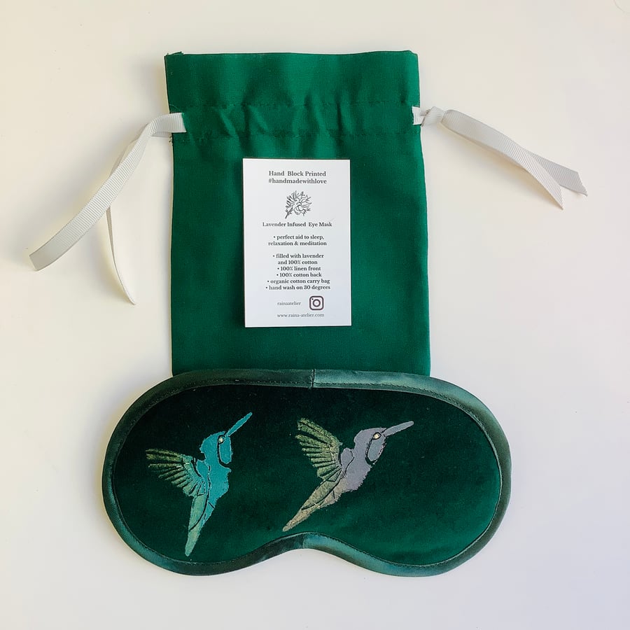 Green Hummingbirds Velvet Lavender Infused Eye Mask