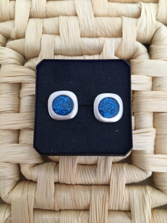 Satin Edged Brilliant Blue Ear Studs