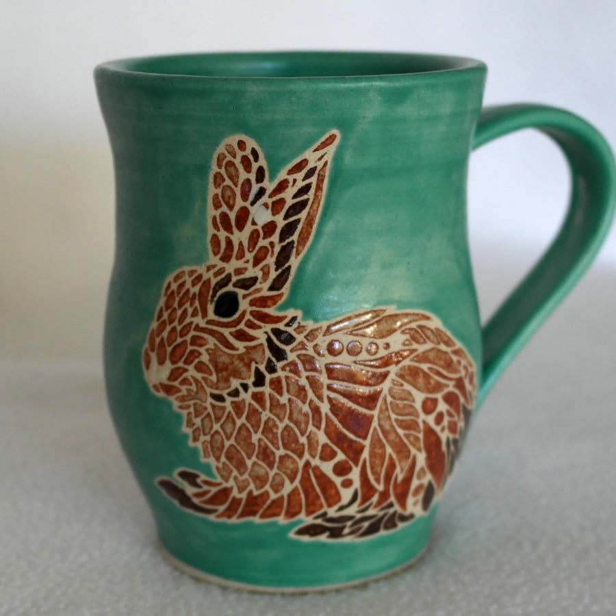 19-43 Handmade Stoneware Mug with Rabbit