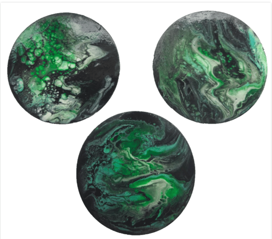 Hand-Painted 10 cm Round Multi-Display Set - Emerald Forest Abstract Trio
