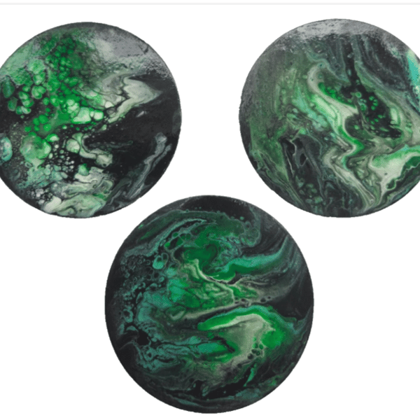 Hand-Painted 10 cm Round Multi-Display Set - Emerald Forest Abstract Trio