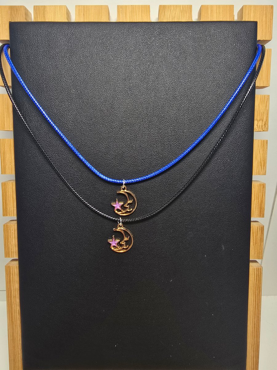 kids necklace moon - Blue or Black cord