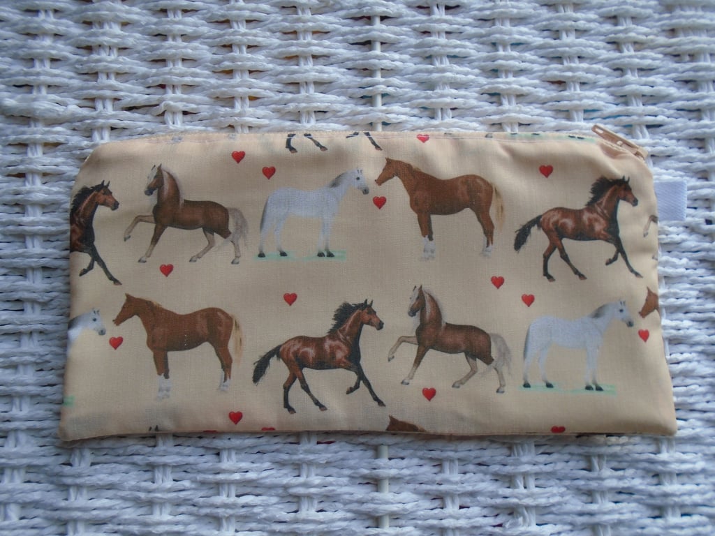 Horses Pencil Case or Small Make Up Bag 