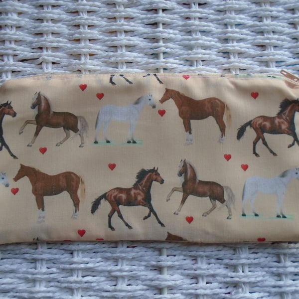 Horses Pencil Case or Small Make Up Bag 
