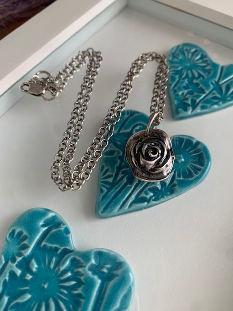 Fine Silver Rose pendant - Hallmarked