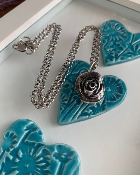 Fine Silver Rose pendant - Hallmarked