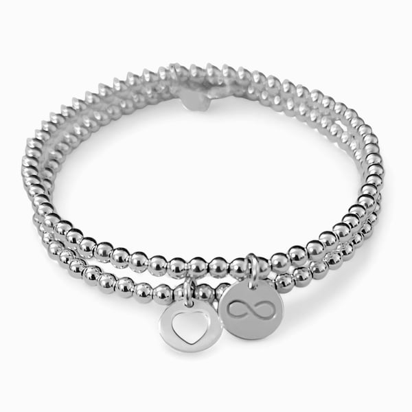 Sterling Silver Stretch Charm Bracelet Stacking Set