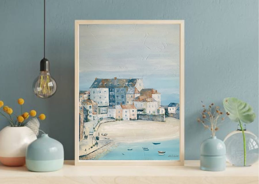 St Ives Cornwall Painting Seascape Wall Art Coastal Art Cornish Harbour Original