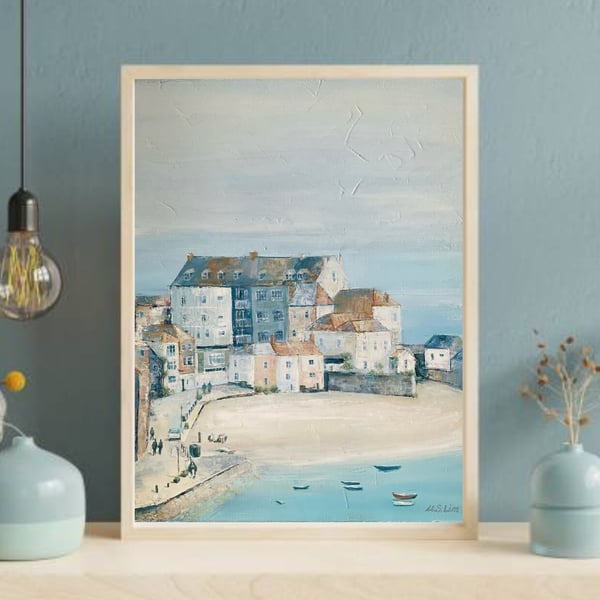 St Ives Cornwall Painting Seascape Wall Art Coastal Art Cornish Harbour Original