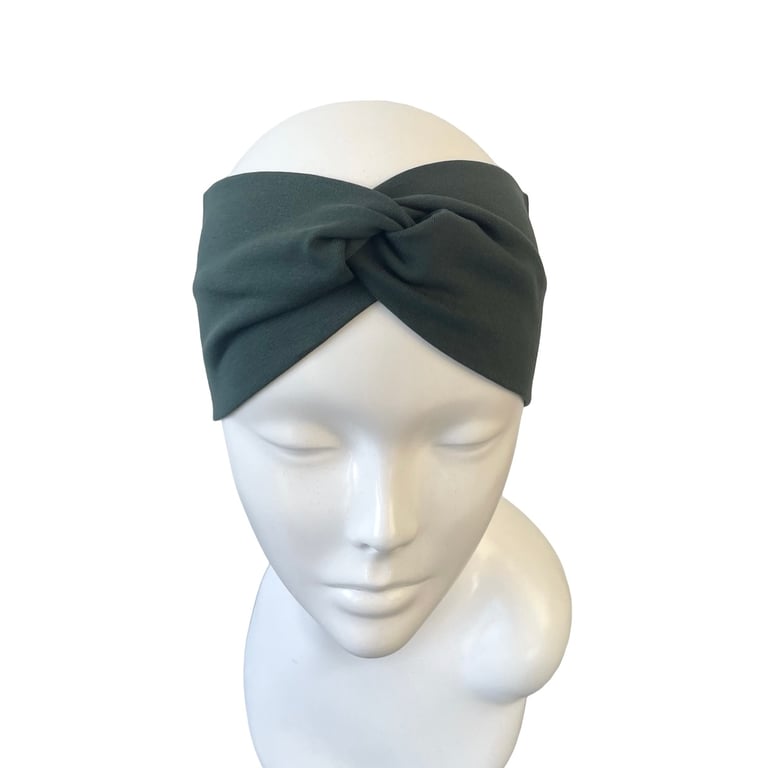 Dark Green Soft Cotton Twist Headband Wide Stretchy Head Wrap for Women