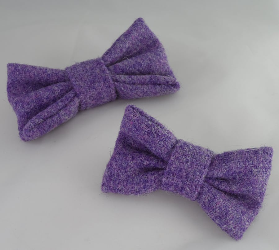 Handmade Harris Tweed Dog Bow - Plain Lilac 