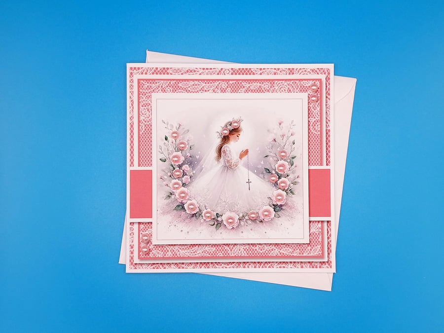 Holy Communion Card, 6x6 inch, 15x15cms, Girl