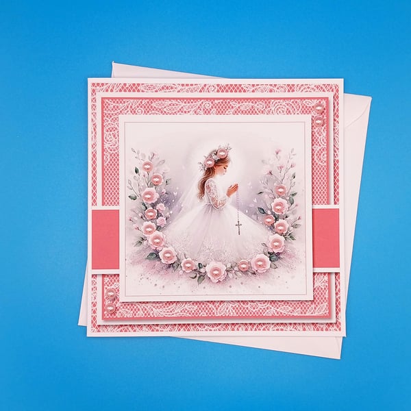 Holy Communion Card, 6x6 inch, 15x15cms, Girl