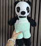 Hand-Crocheted Panda Bear in Sage Green Overalls – Soft Plush Amigurumi - Image 4