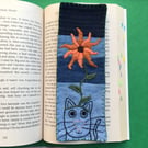Handmade Fabric Bookmark - Cat And A Flower - Book accessories