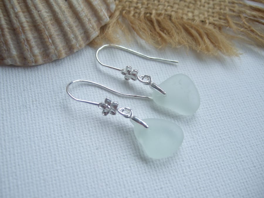 Scottish sea glass earrings, sterling silver sea foam sea glass jewelry, flower 