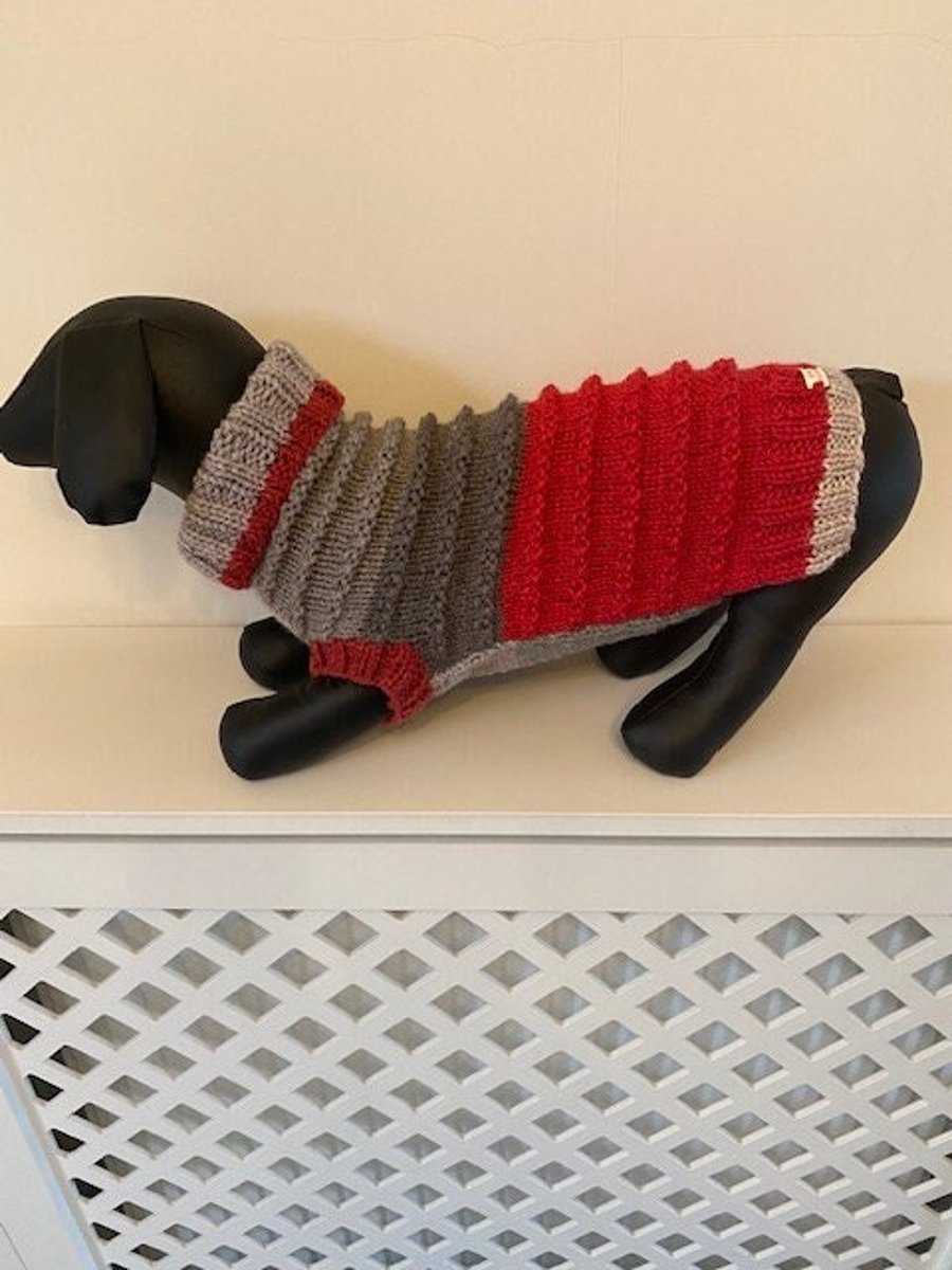 Dog Jumper - Ideal for a Miniature Dachshund or Small Dog, Hand Knitted item.