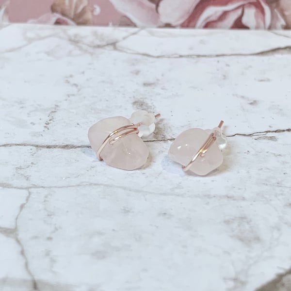 Rose quartz stud earrings