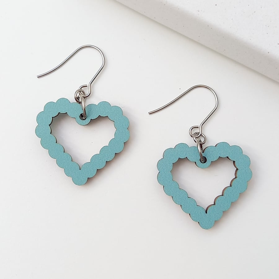 Heart Wooden Dangle Earrings Blue, Sustainable Mother's Day Gift Jewellery