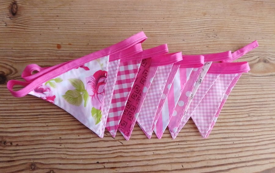 Handmade mini bunting in a pink theme.