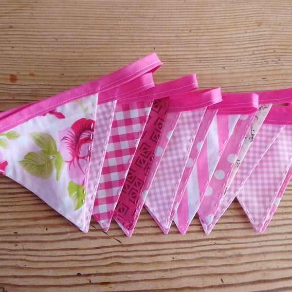 Handmade mini bunting in a pink theme.
