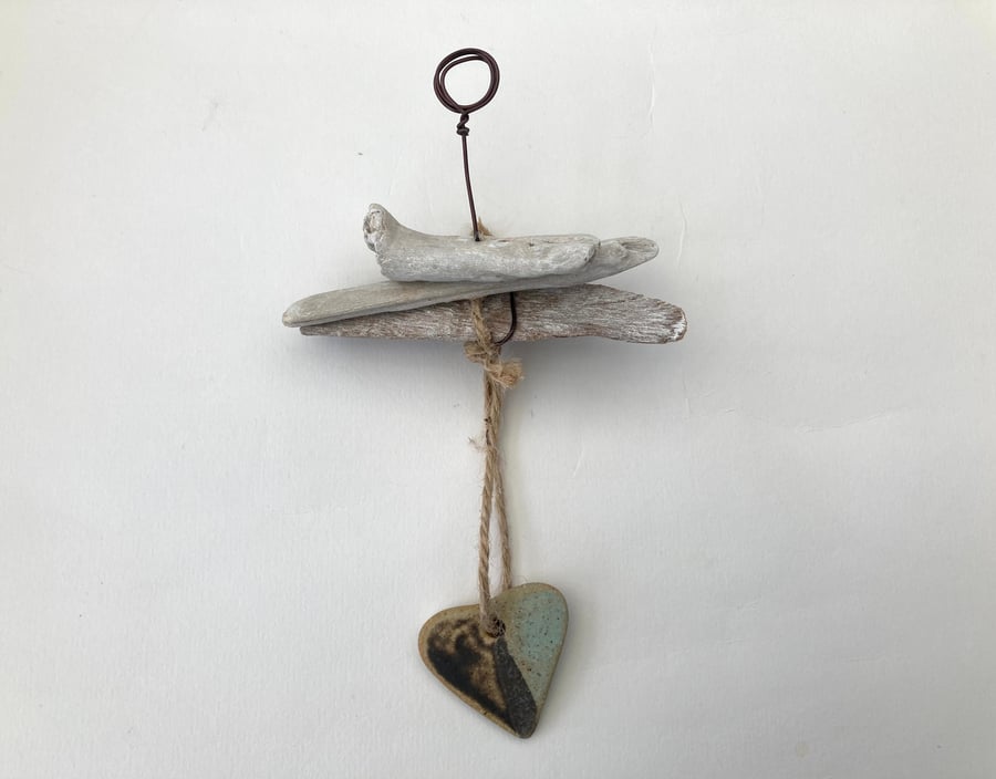Driftwood ceramic hanger, Loveheart hanger, gift idea, birthday, home decor