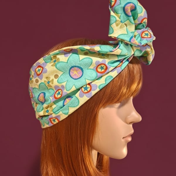 Retro Floral Wide Wire Headwrap 