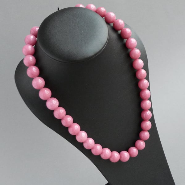 Chunky Dusky PInk Necklace - Rose Pink Stone Bead Jewellery - Gifts for Women