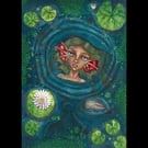 Pond Spirit – Original Watercolour - A4 Freshwater Maiden Folklore Art