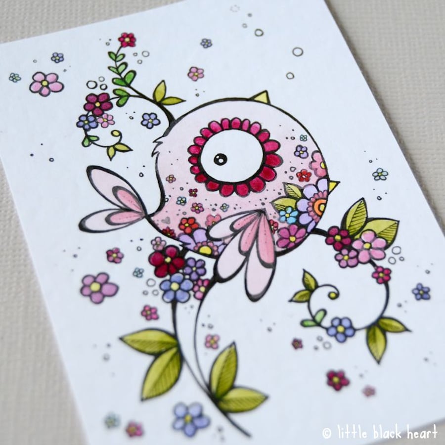 tattoo bird - original aceo
