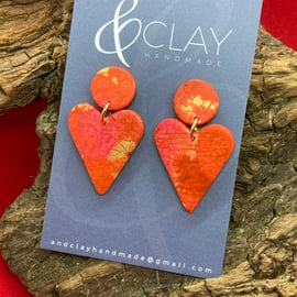 Red and Gold Heart Shaped Polymer Clay Earrings