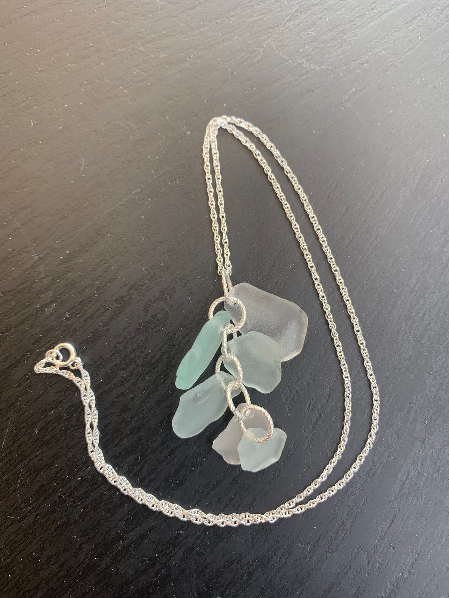 Sterling silver and seaglass cascade style pendant