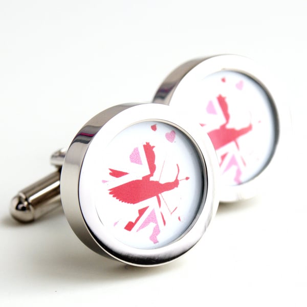 Pink Cupid Cufflinks in the Union Jack or Choose Your Flag