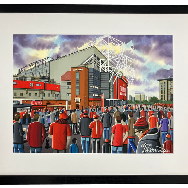 Manchester Utd. Old Trafford, Framed Football Art Print. 14" x 11" Frame Size