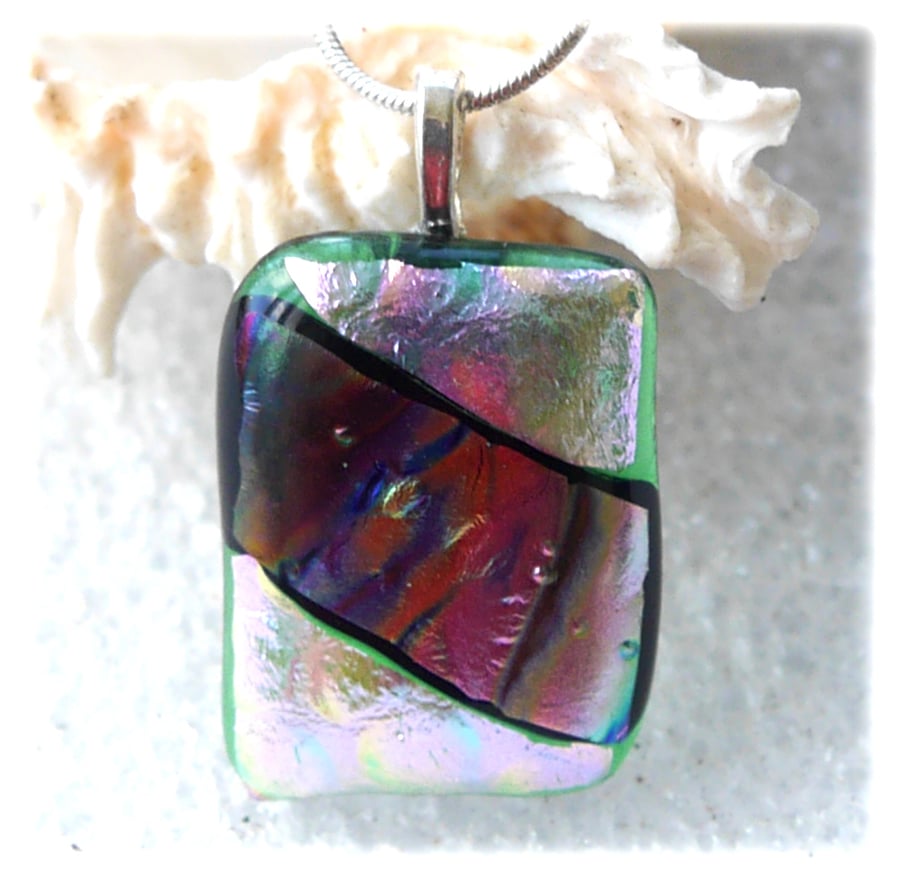 Lilac Green 256 Dichroic Glass Pendant silver plated chain