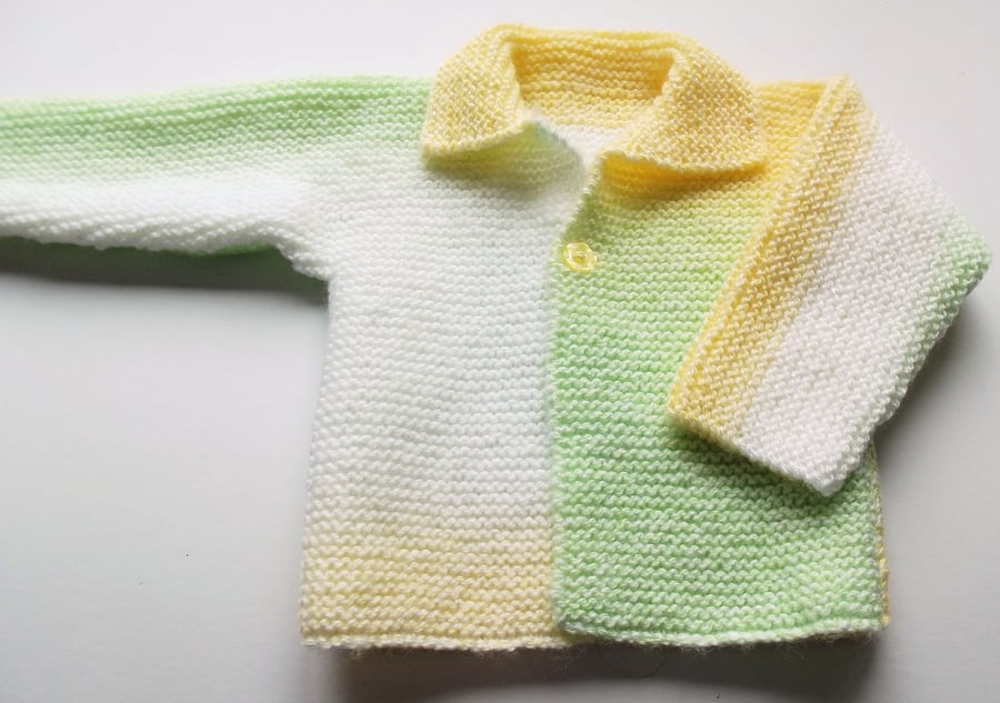 Babies Handknitted Jacket Cardigan, Lemon, Green and White, 3 to 6 monthes, hm6