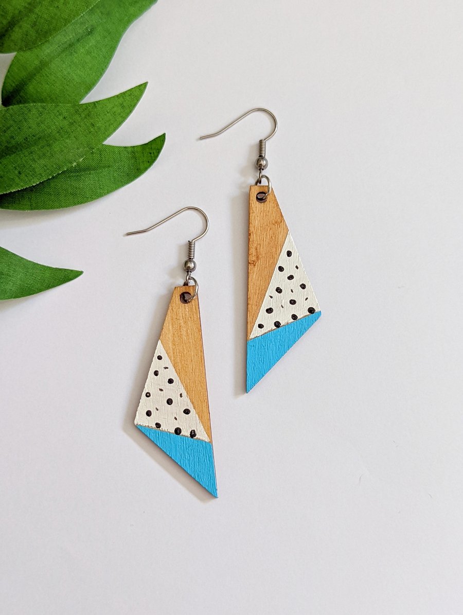 Wooden Painted Geometric Earrings
