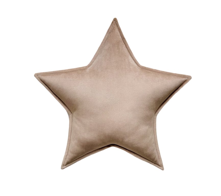 Biscuit Beige Green Velvet Star Shaped Cushion Celestial Elegance Throw Pillow 