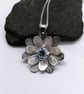 Double flower necklace sterling silver textured CZ sparkle - Image 3