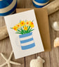 Daffodils in a Cornishware Jug Greeting Card 