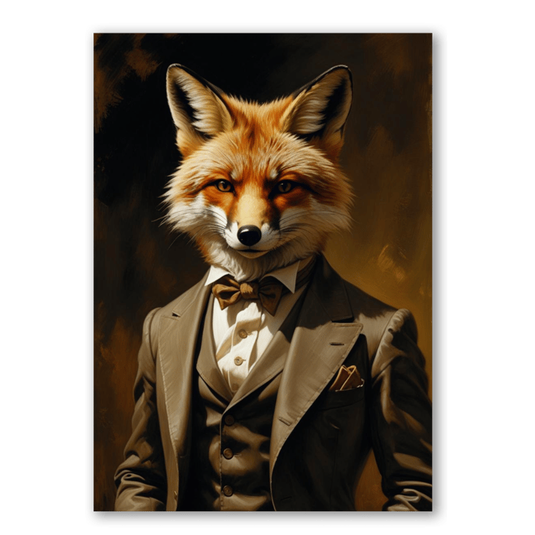 Fox In Suit Art Wall Print Funny Animal Gentleman Wall Decor Poster A4 A3 A2