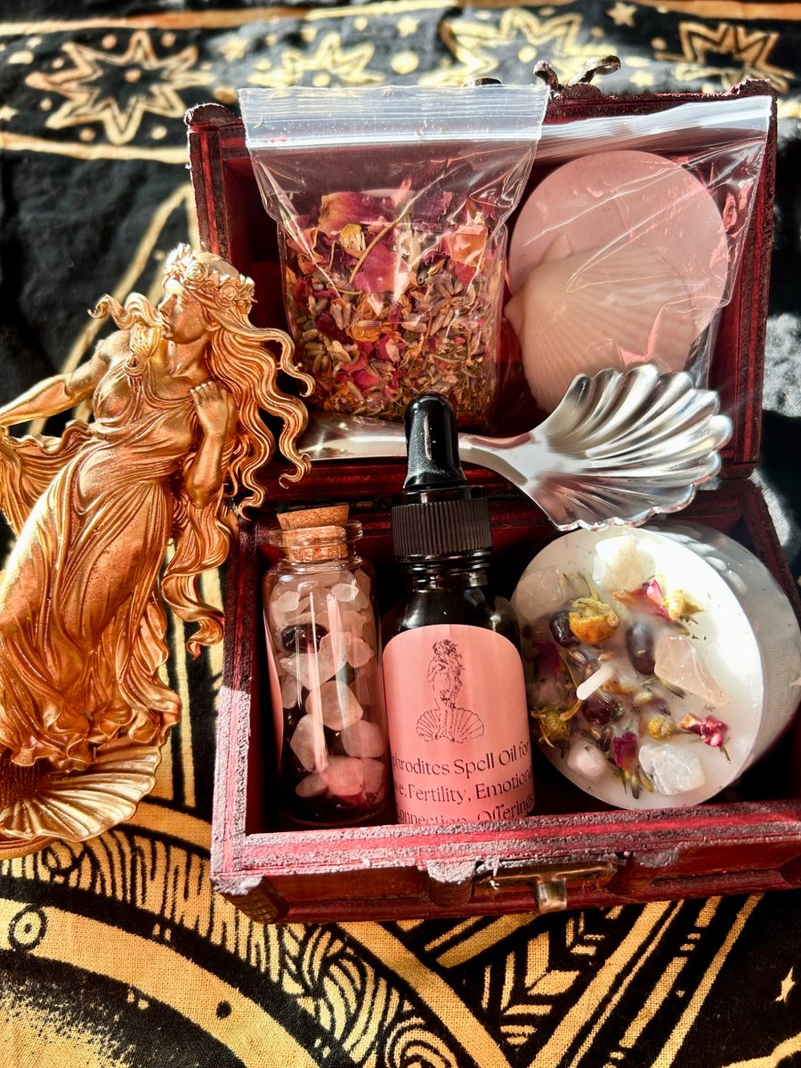 Aphrodite Altar Kit with Statue Candles Spells Oils Herbs Crystals for Love 