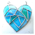Fat Patchwork Heart Suncatcher Turquoise Stained Glass Handmade 029