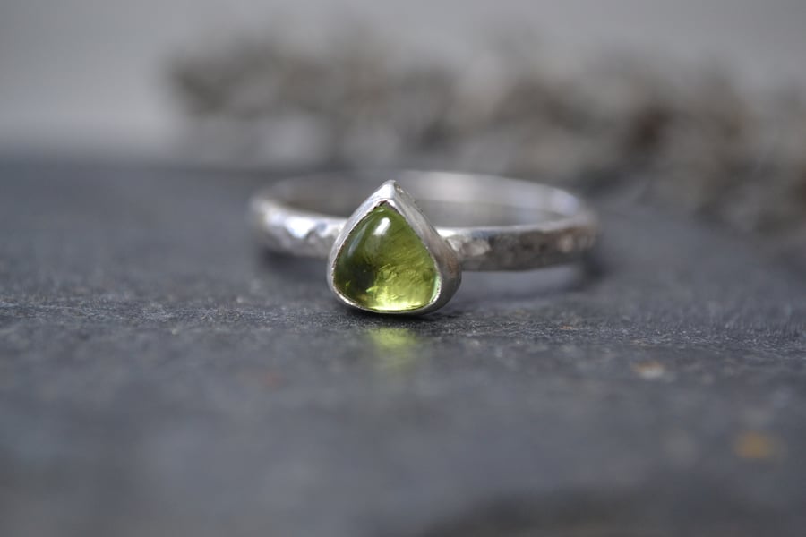 August birthstone - Peridot silver stacking ring
