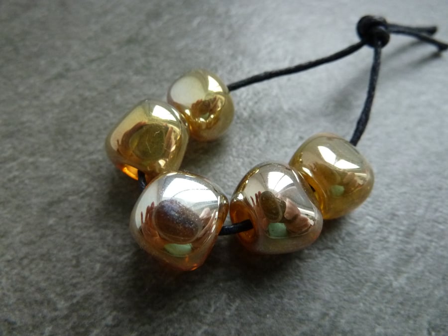 lampwork glass beads, gold nuggets