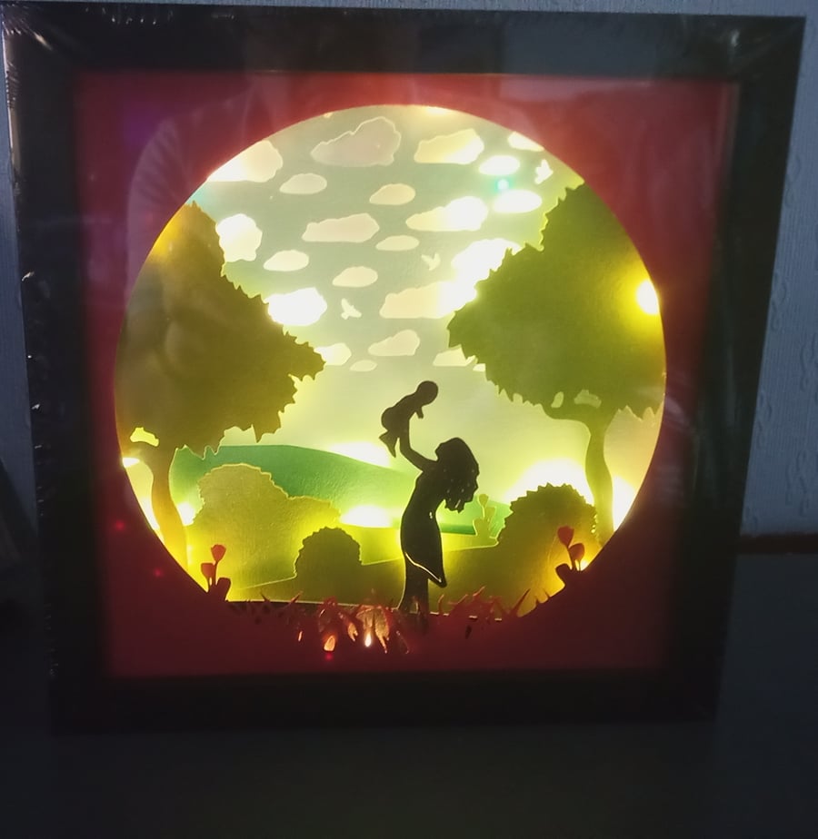 Mother and Baby Shadow Box, Nightlight, Lightbox, wall art